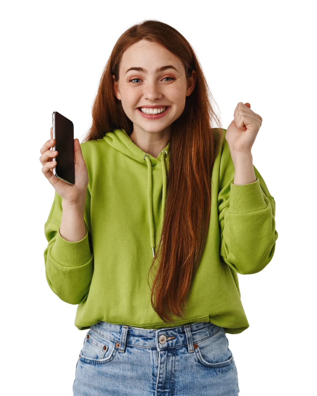 Profissional sorrindo enquanto segura o celular, representando o atendimento da Axxis